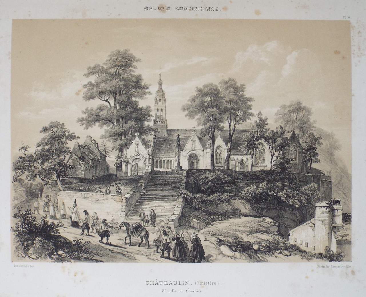 Lithograph - Galerie Armoricaine. Chateaulin, (Finistere), Chapelle du Cimetiere - Benoist