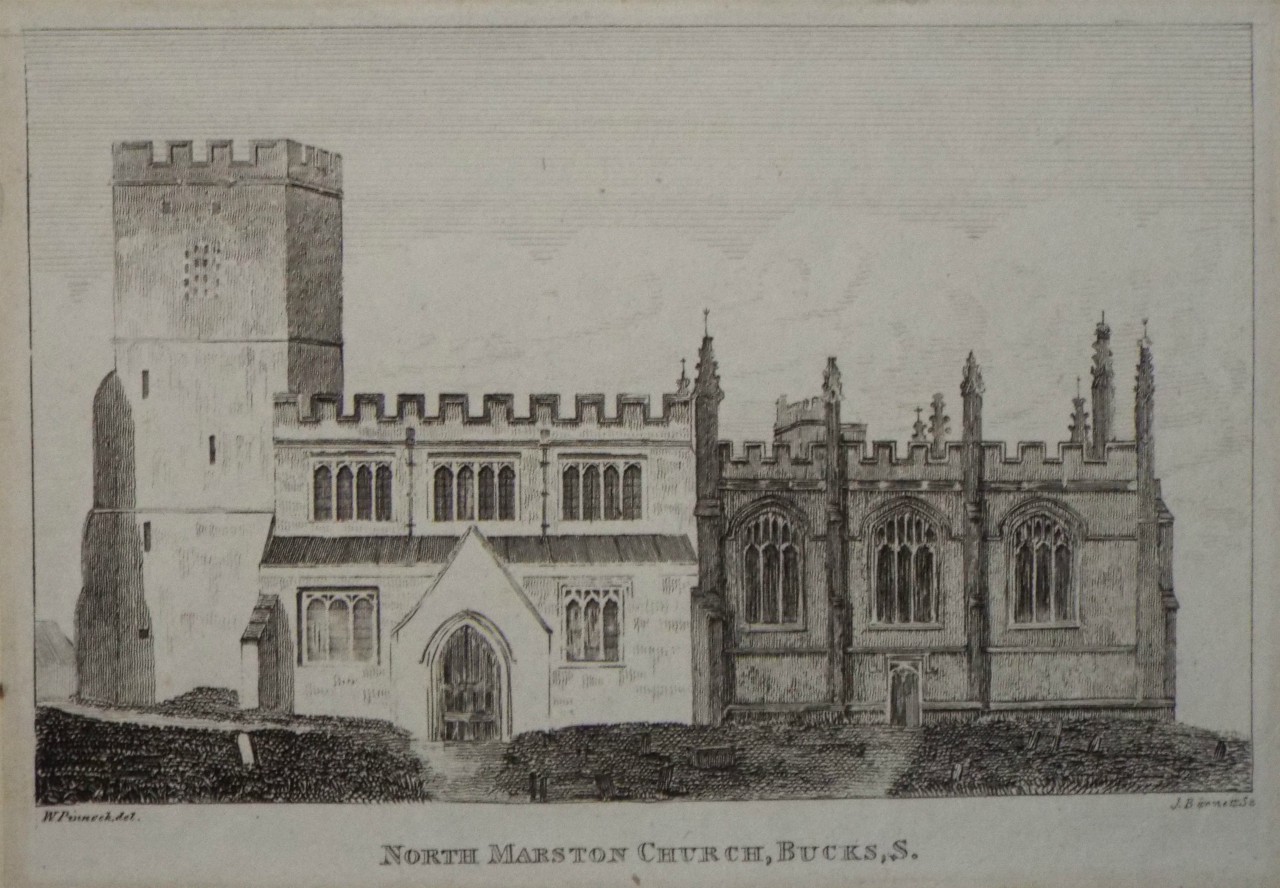 Print - North Marston Church, Bucks, S. - Barrett