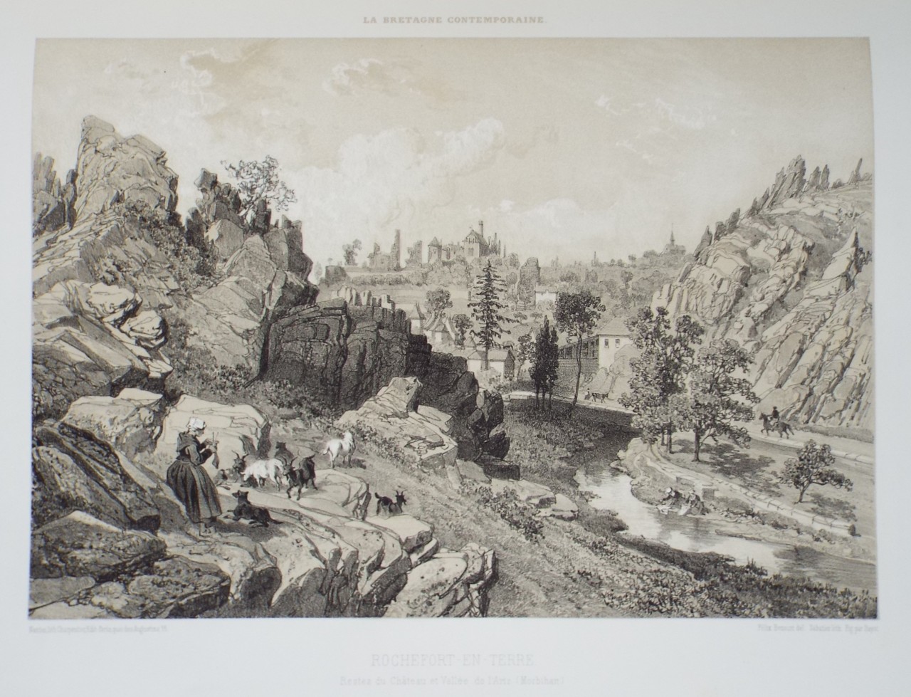 Lithograph - Rochefort-en-Terre. Restes du Chateau de l'Artz (Morbihan) - 