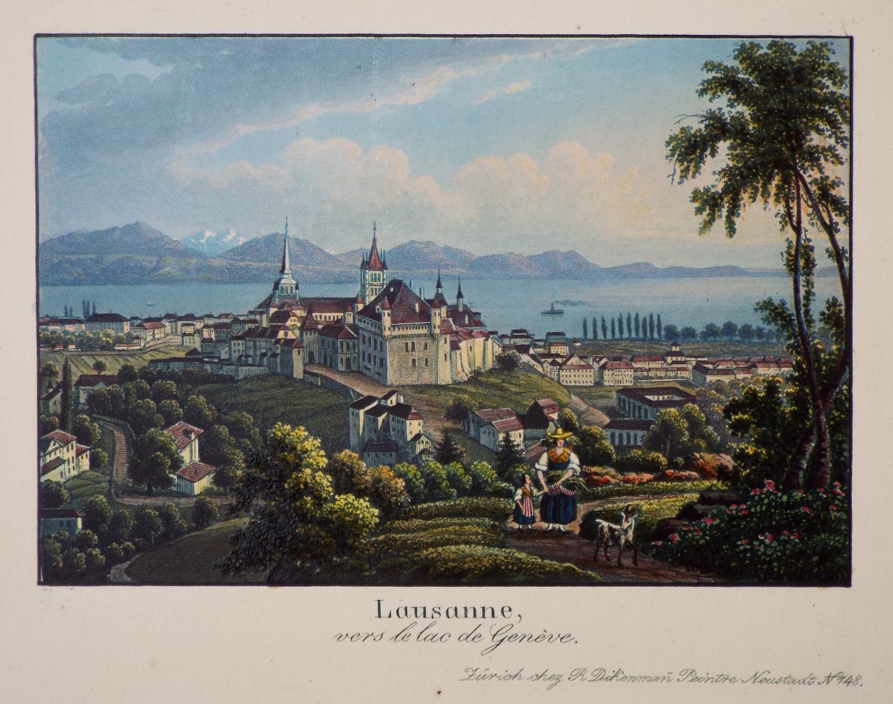 Aquatint - Lausanne, vers le lac de Geneve.