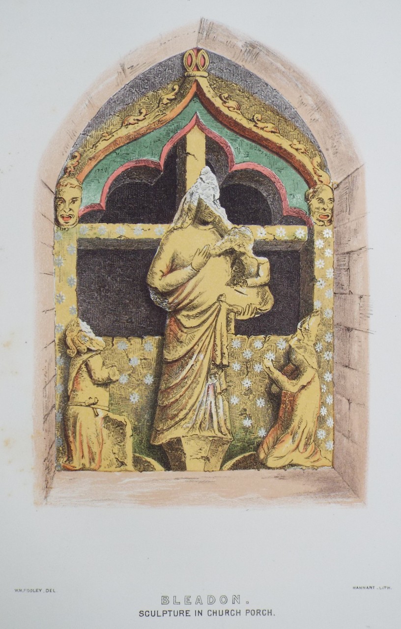 Chromo-lithograph - Bleadon. Sculpture in Church Porch. - 