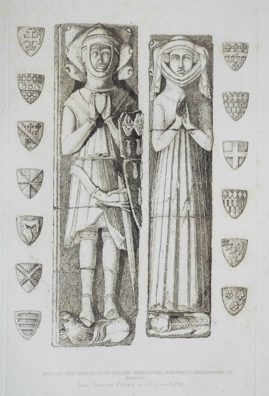 Etching - Effigies and Shields of Sir William Gerbrygges Monument in Wickhampton Ch Norfolk - Cotman