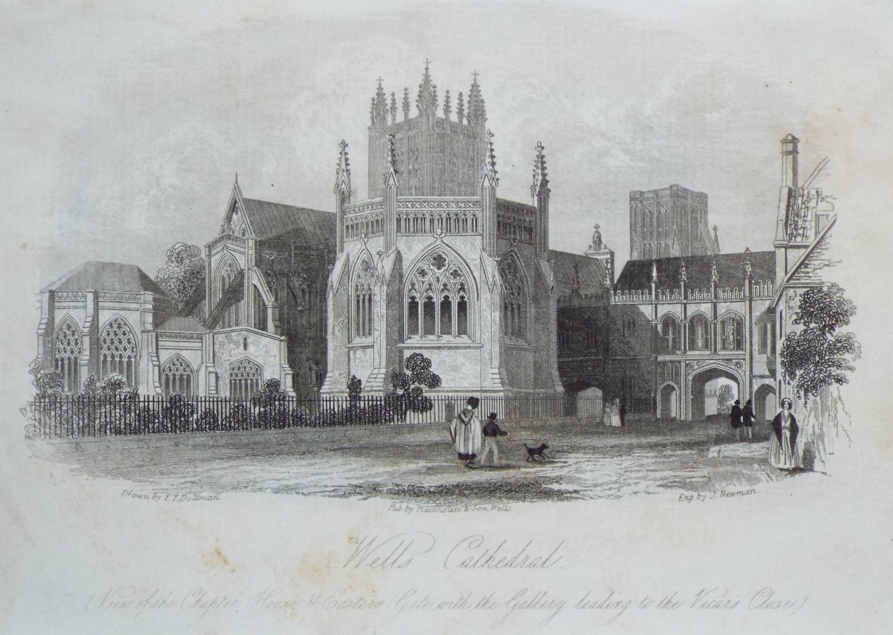 Steel Vignette - Wells Cathedral. (View of the Chapter House & Eastern Gate with Gallery leading to the Vicar's Close.) - J