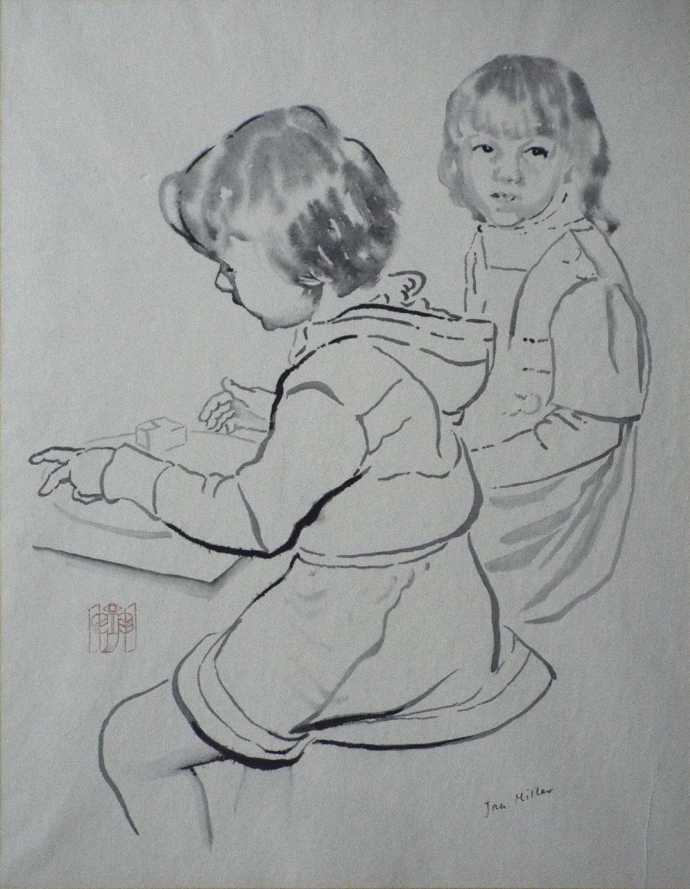 Grey wash - (two children playing)
