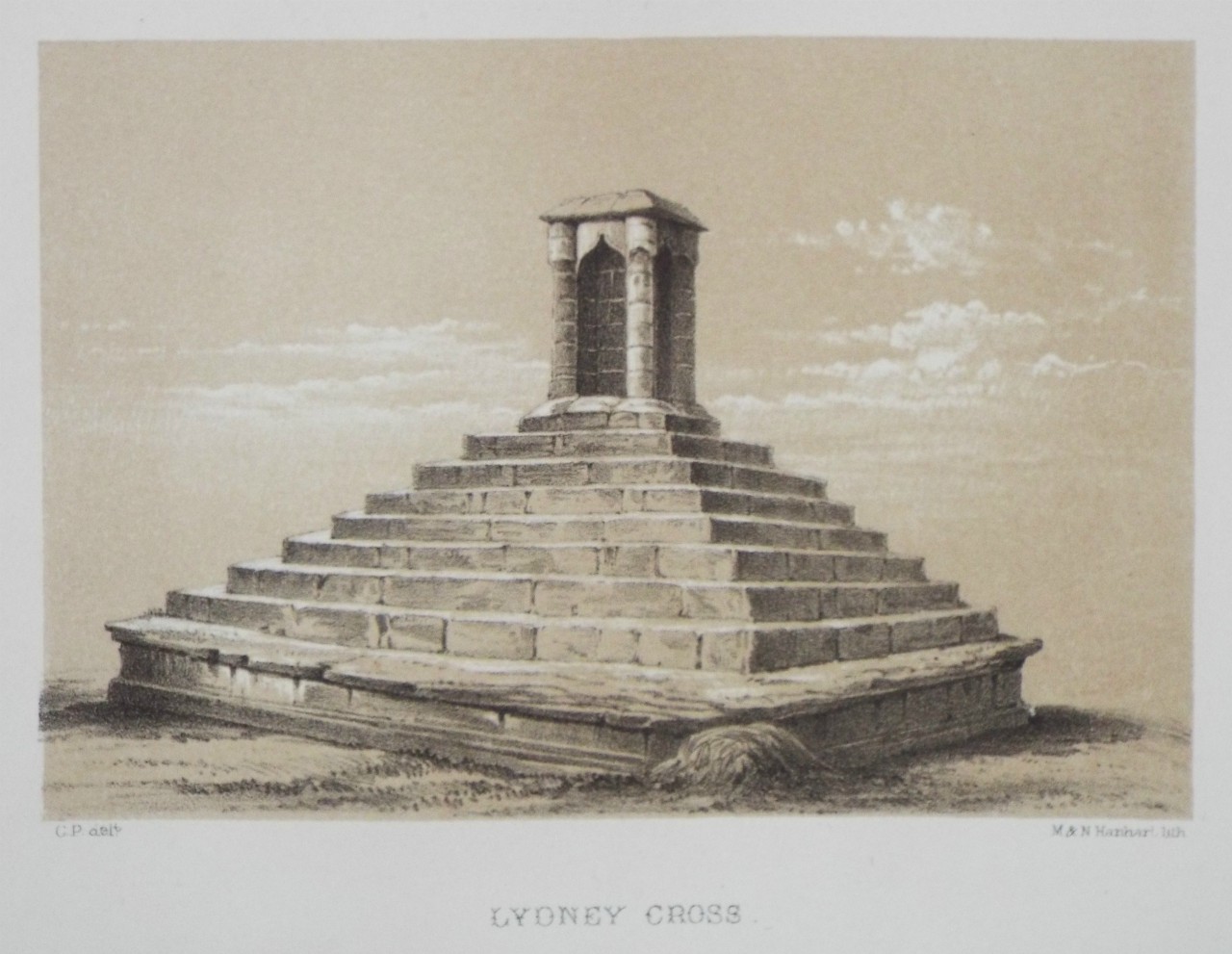 Lithograph - Lydney Cross. - Hanhart