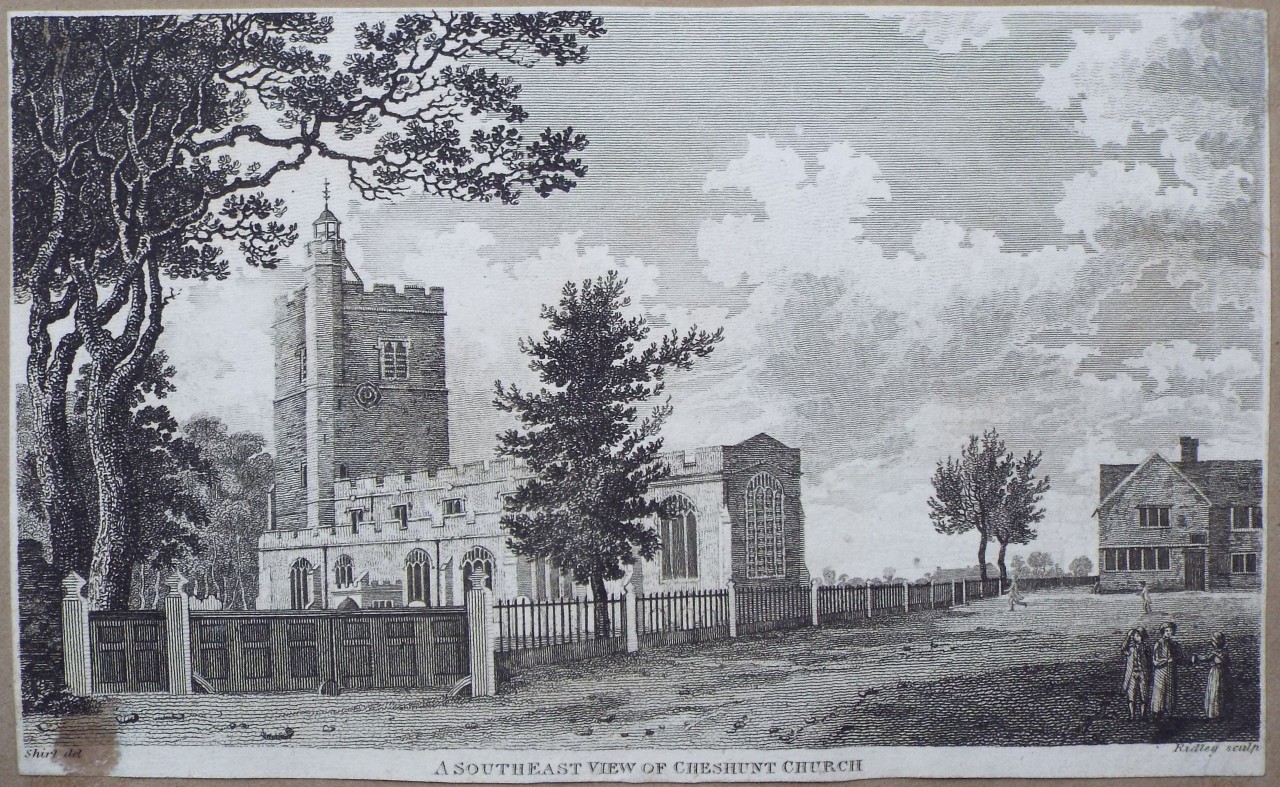 Print - A Southeast View of Cheshunt Church - 