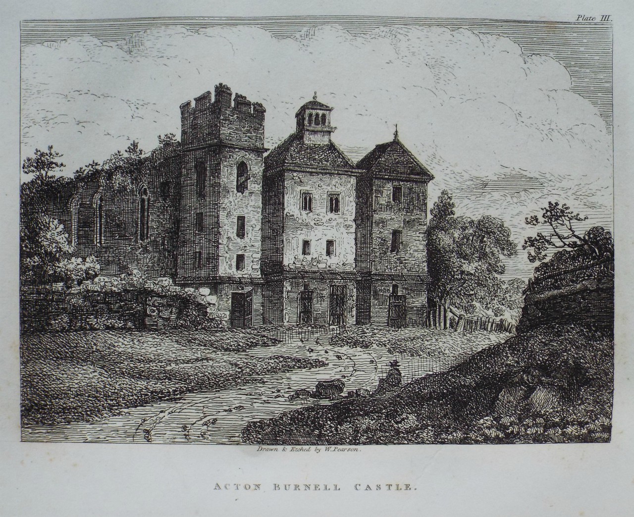 Etching - Acton Burnell Castle. - Pearson