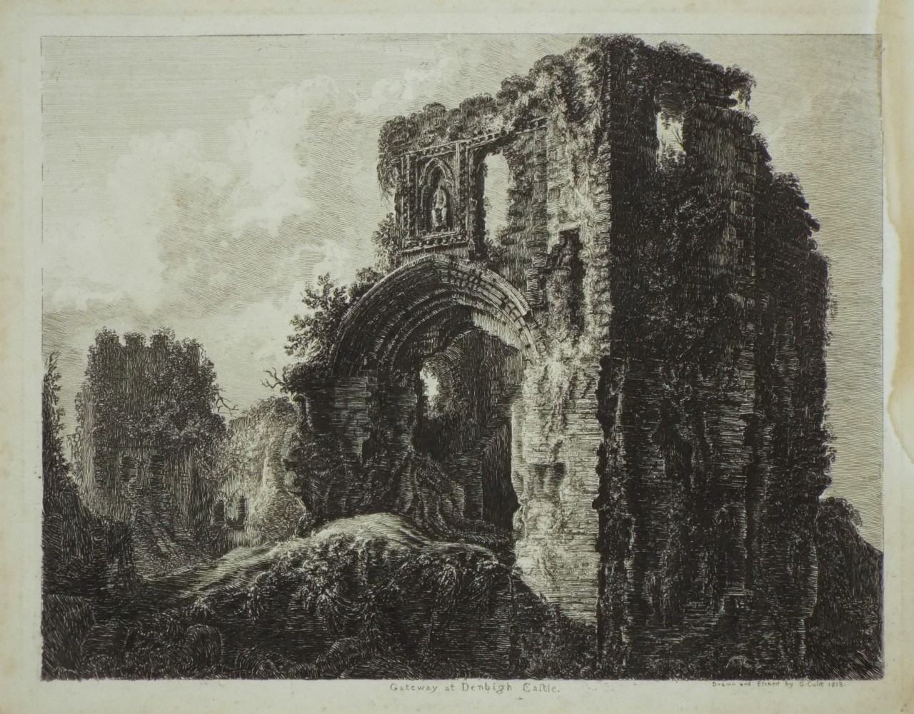 Etching - Gateway at Denbigh Castle. - Cuitt