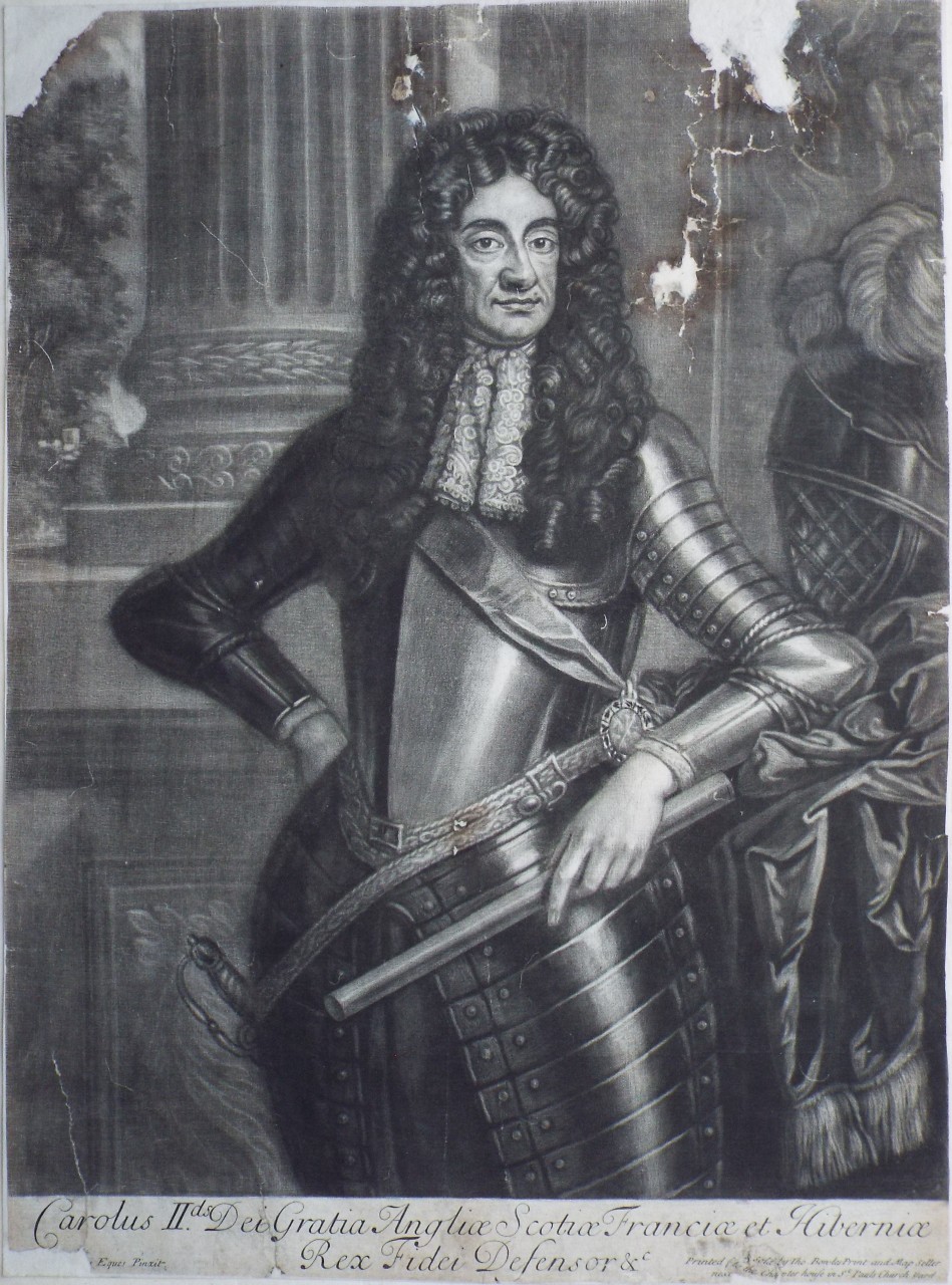 Mezzotint - Carolus IIds. Dei Gratia Angliae Scotiae Franciae et Hiberniae Rex Fidei Defensor &c.