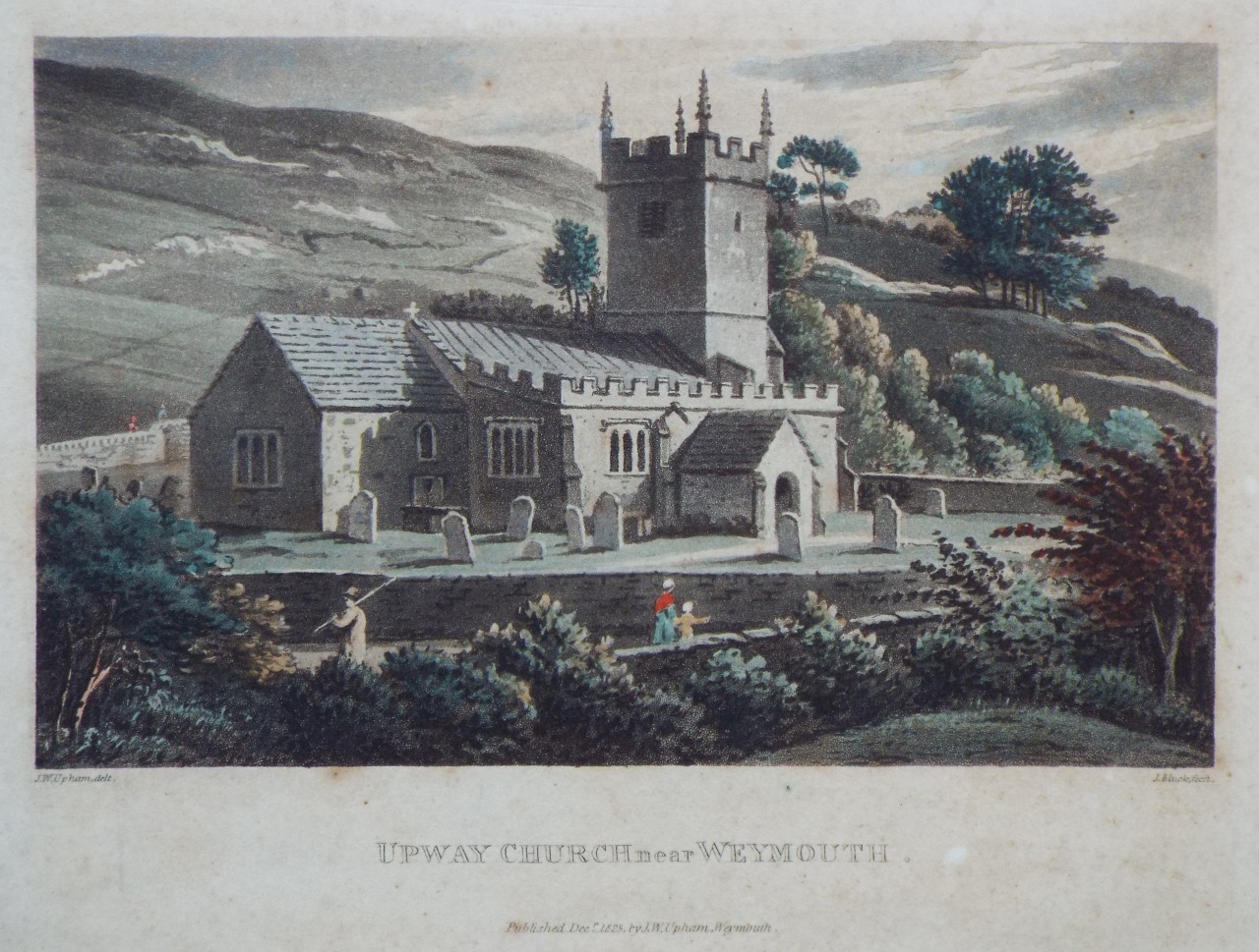 Aquatint - Upway Church near Weymouth. - Bluck