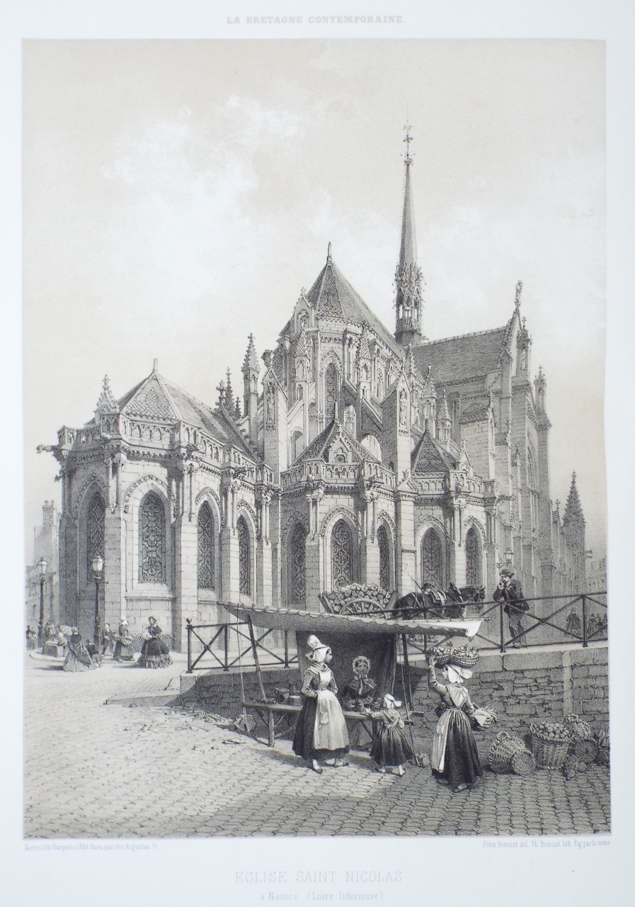 Lithograph - Eglise Sainte Nicolas a Nantes. (Loire Inferieure) - Benoist