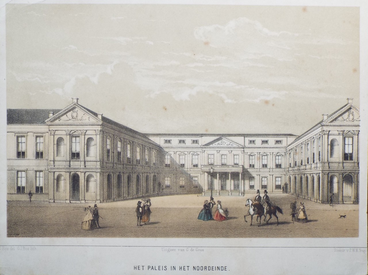 Lithograph - Het Paleis in het Noordeinde. - Bos