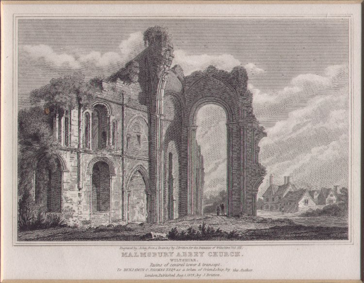 Print - Malmsbury Abbey Church, Wiltshire. Ruins of central tower & transept - 