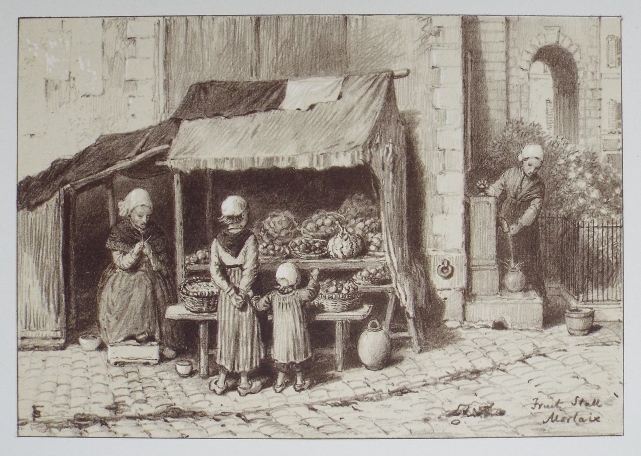 Lithograph - A Fruit Stall. Morlaix. - Foster
