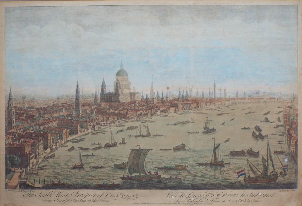 Print - The South West Prospect of London. From Somerset Gardens to the Tower.
Veue de Londres vers le Sud Ouest. depuis le Jardin du Palais de Somerset a la Tour. - Bowles