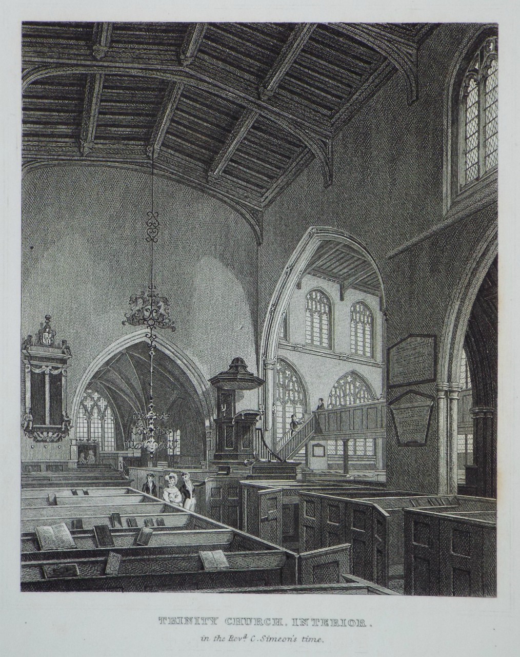 Print - Trinity Church Interior. in the Revd. C. Simeon's time.
