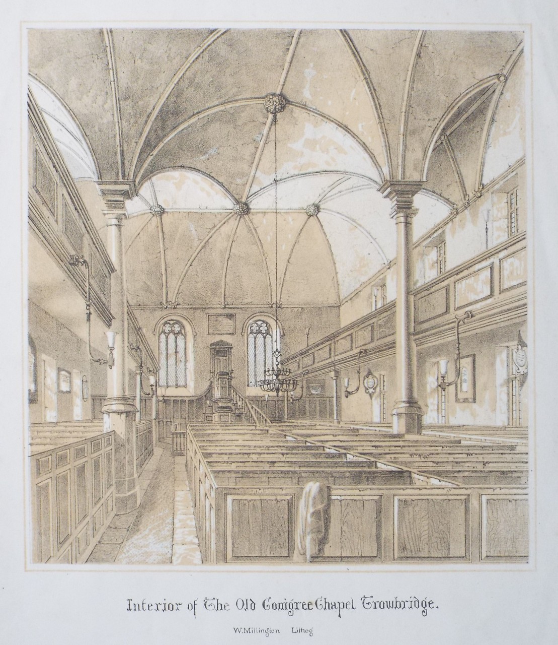 Lithograph - Interior of the Old Conigree Chapel Trowbridge. - Millington