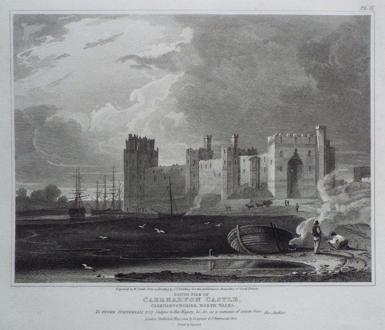 Print - South Side of Caernarvon Castle, Caernarvonshire, North Wales. - Smith