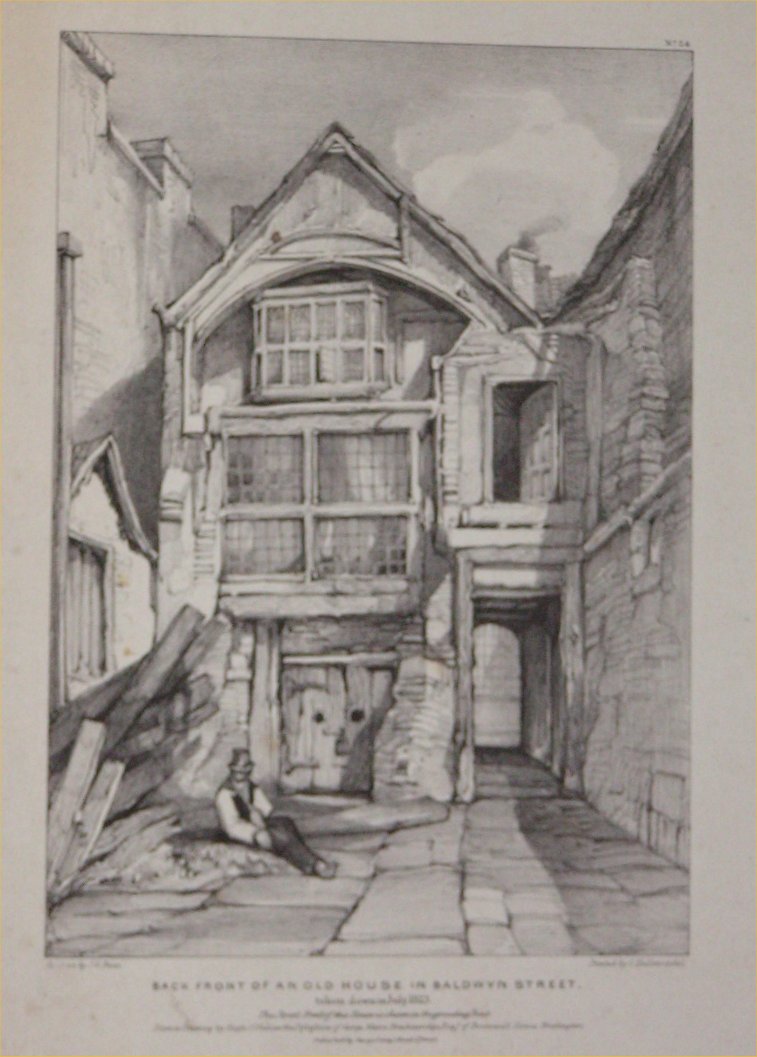Lithograph - Back of an Old House in Baldwyn Street, taken down in 1823 - Prout