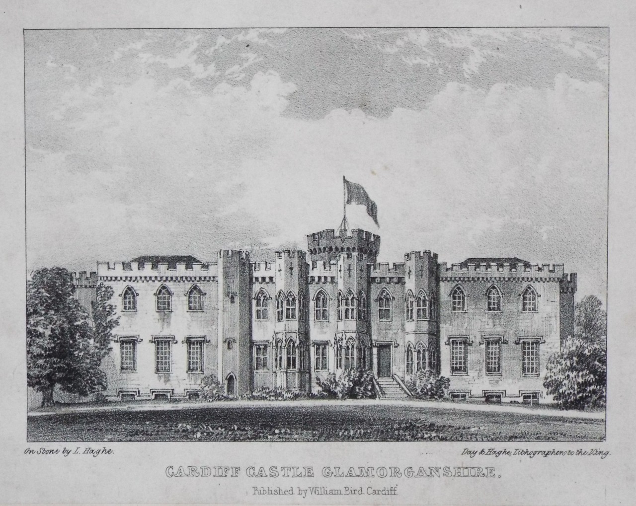 Lithograph - Cardiff Castle Glamorganshire. - Haghe