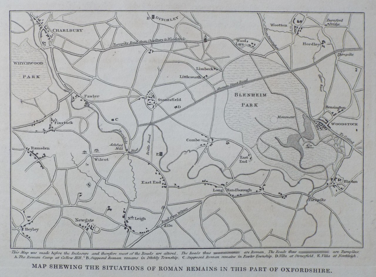Print - Map shewing the Situations of Roman Remains in this part of Oxfordshire.