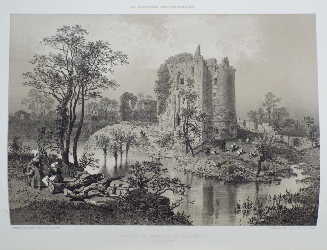 Lithograph - Ruines du Chateau de Machecoul. (Loire-Infre) - Ciceri