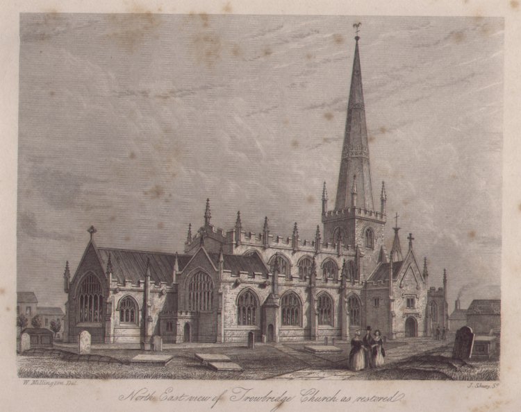 Print - North East view of Trowbridge Church as restored - Shury
