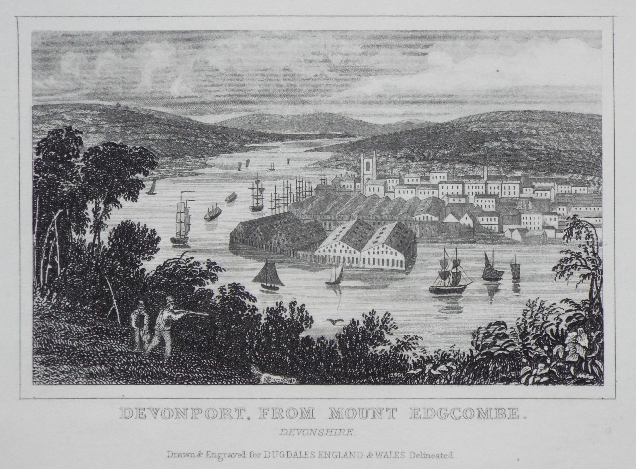 Print - Devonport, from Mount Edgecumbe. Devonshire.