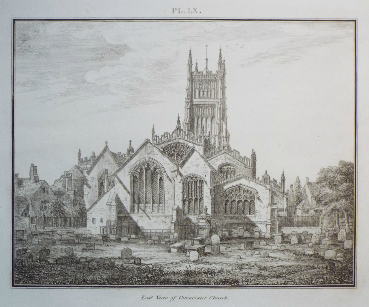 Etching - East View of Cirencester Church. - Lysons