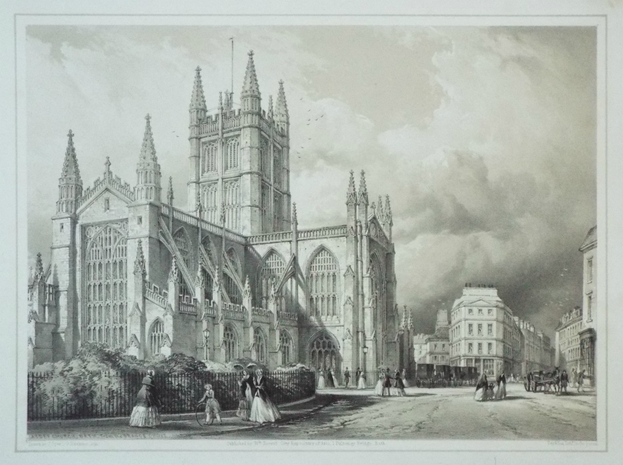 Lithograph - Abbey Church, Bath, from the Orange Grove. - Hawkins