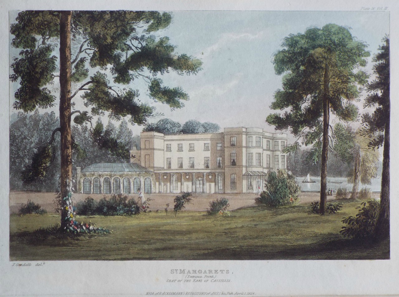Aquatint - St. Margarets, (Entrance Front.) Seat of the Earl of Cassillis.