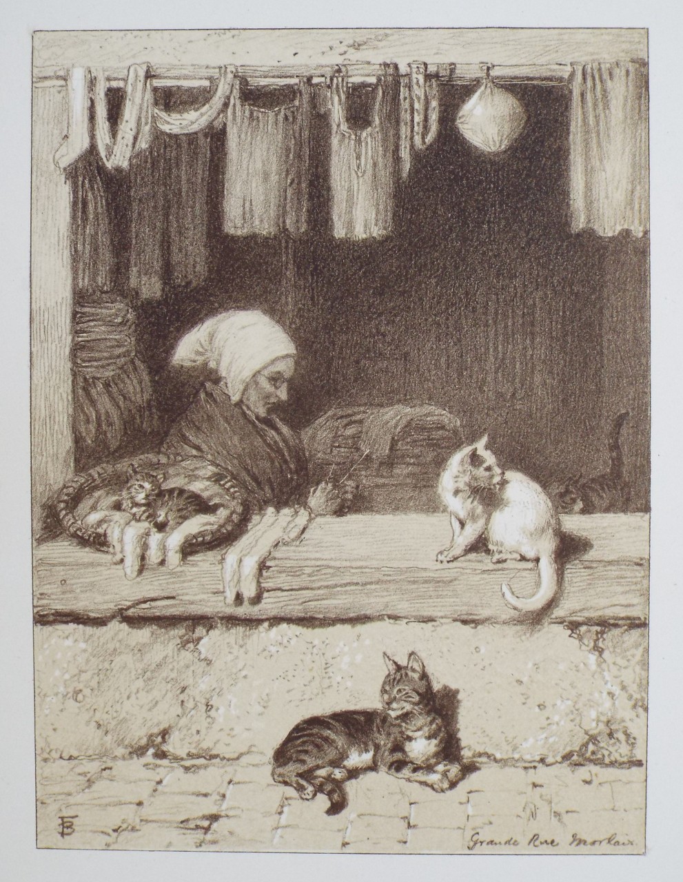 Lithograph - In the Grande Rue. Morlaix. - Foster