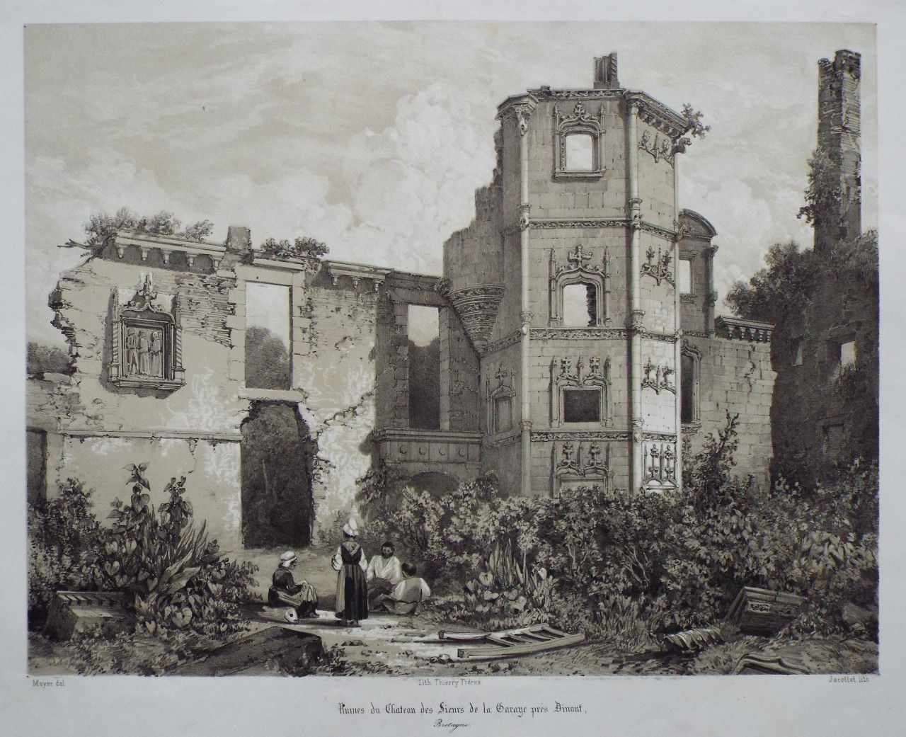 Lithograph - Ruines du Chateau des Sieurs de la Garaye pres Dinant, Bretagne. - 