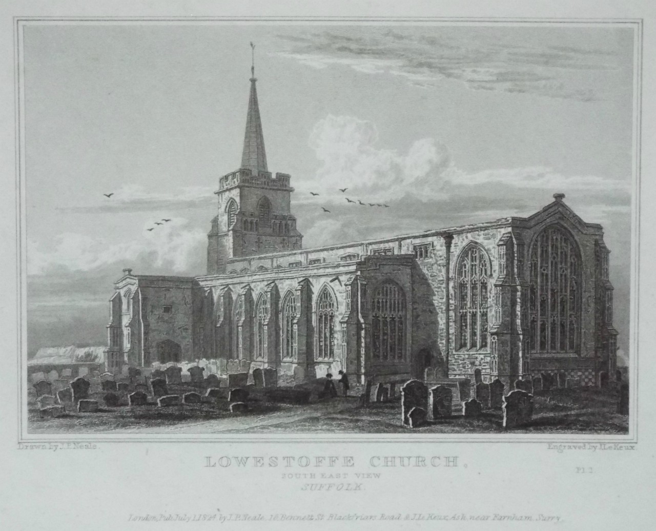 Print - Lowestoffe Church, South East View, Suffolk. - Le