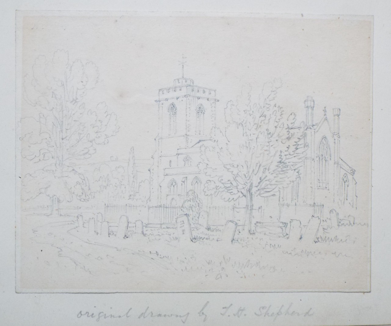 Pencil drawing - Hornsey Church 1838