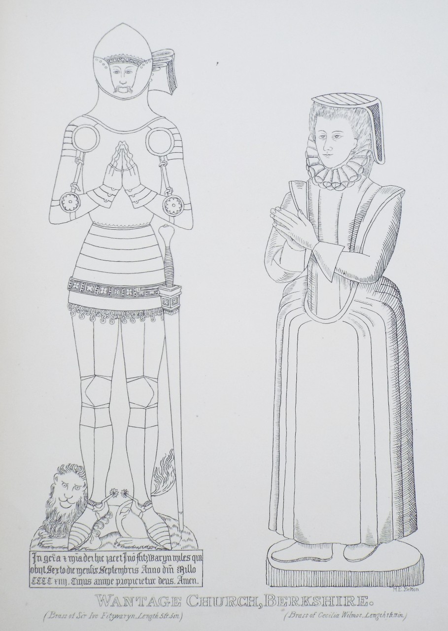 Zinc Lithograph - Wantage Church, Berkshire. (Brasses of Sir Ivo. Fitzwaryn & Cecilia Wilmot) - Relton