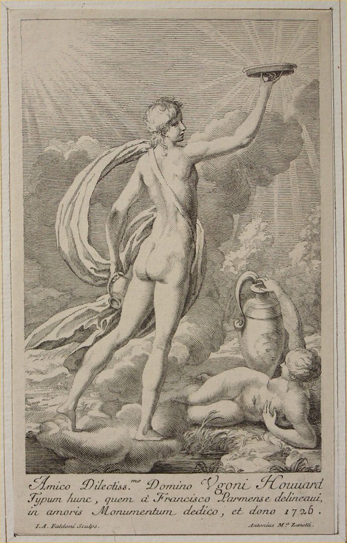 Print - Amico Delectissmo. Domino Ugoni Howard Typum hunc, quem a Francisco Parmense delineani, in amoris Monumentum dedico, et domo 1726. - Faldoni