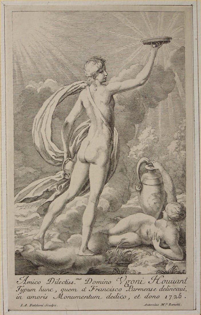 Print - Amico Delectissmo. Domino Ugoni Howard Typum hunc, quem a Francisco Parmense delineani, in amoris Monumentum dedico, et domo 1726. - Faldoni
