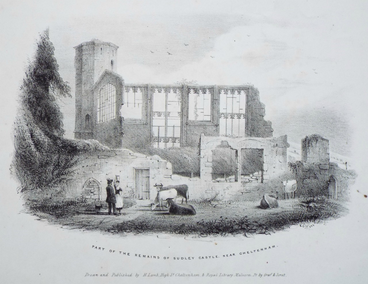 Lithograph - Part of the Remains of Sudley Castle, near Cheltenham. - Lamb