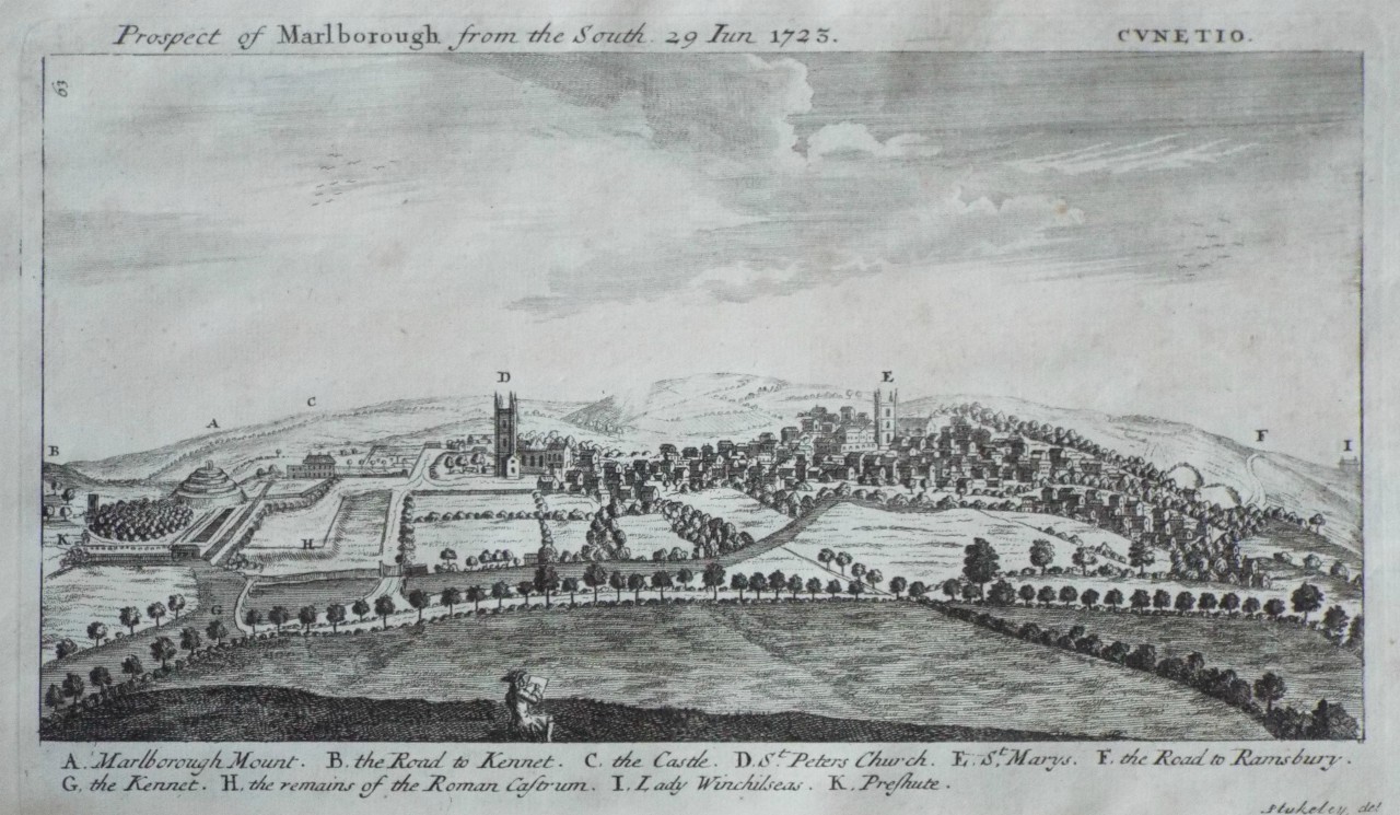 Print - Prospect of Marlborough from the South. 29 Jun 1723. Cunetio.
