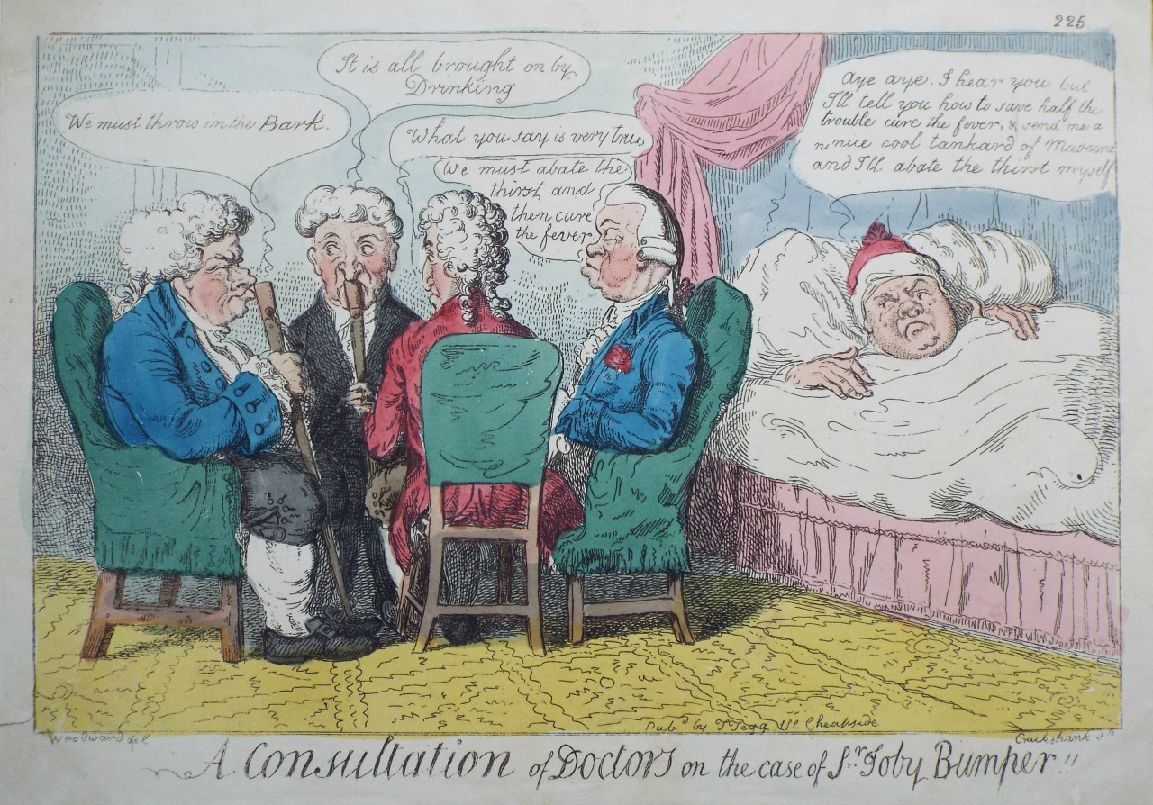 Etching - A Consultation of Doctors on the Case of Sr. Toby Bumper!! - Cruikshank