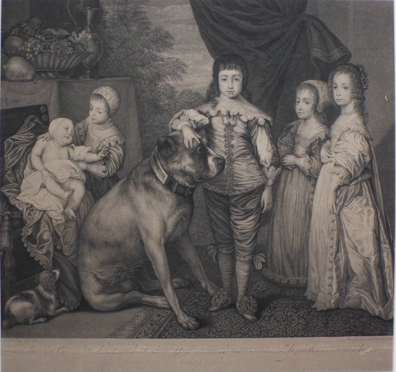 Print - Charles Prince of Wales, James Duke of York, Princess Mary, Princess Elizabeth, and Princess Anne, Children of King Charles the First. - Cooper