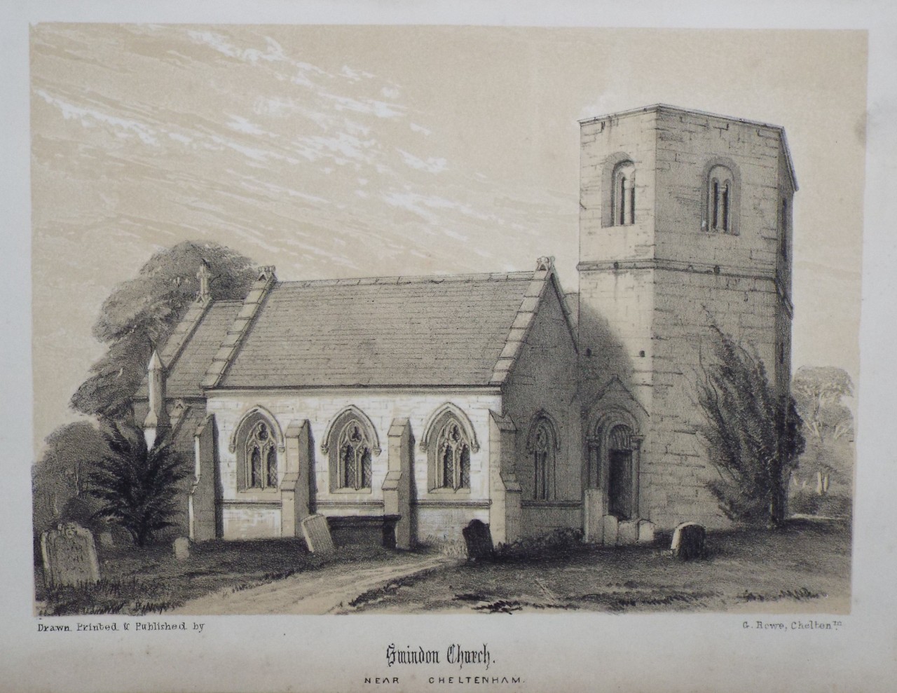 Lithograph - Swindon Church. Near Cheltenham. - Rowe