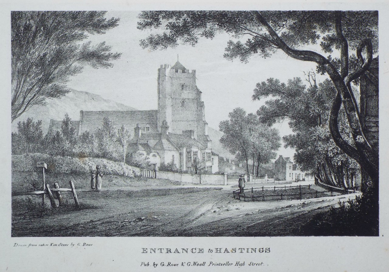 Lithograph - Entrance to Hastings. - Rowe