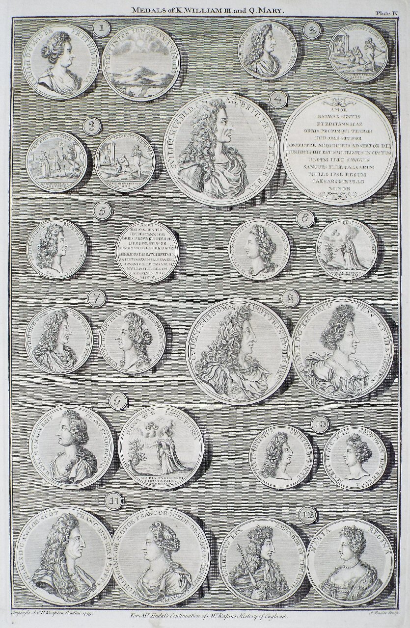 Print - Medals of K.William III. and Q.Mary. Plate IV - Basire