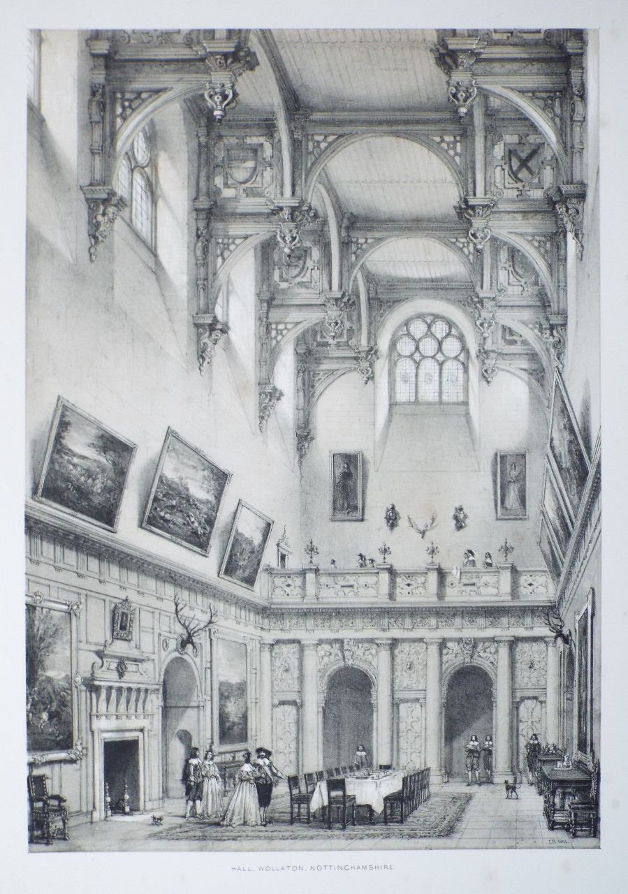 Lithograph - Hall, Wollaton, Nottinghamshire. - Nash