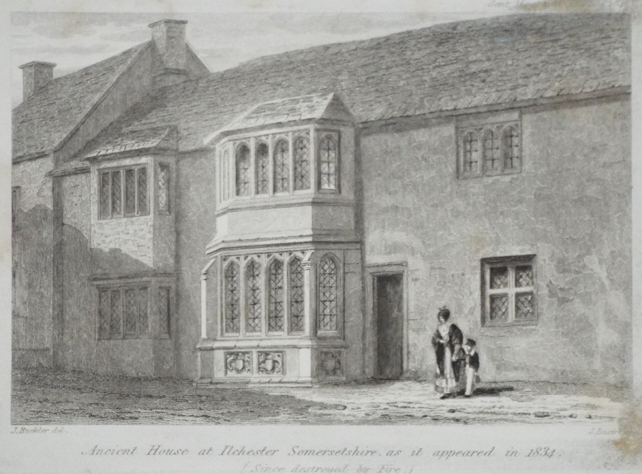 Print - Ancient House at Ilchester Somersetshire as it appeared in 1834 (since destroyed by Fire.) - Basire