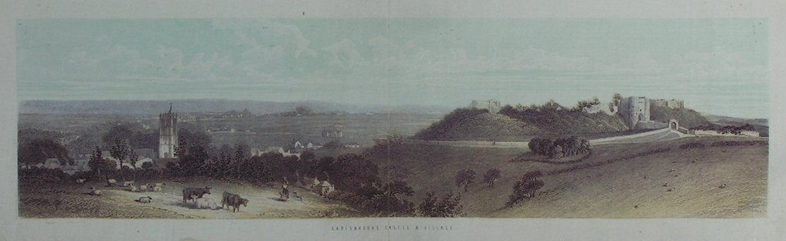 Chromo-lithograph - Carisbrooke Castle & Village