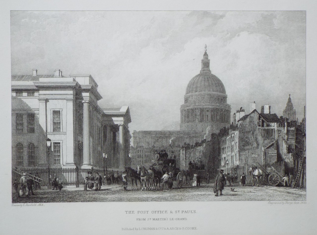 Print - The Post Office & St. Paul's. From St. Martin's Le Grand. - Cooke