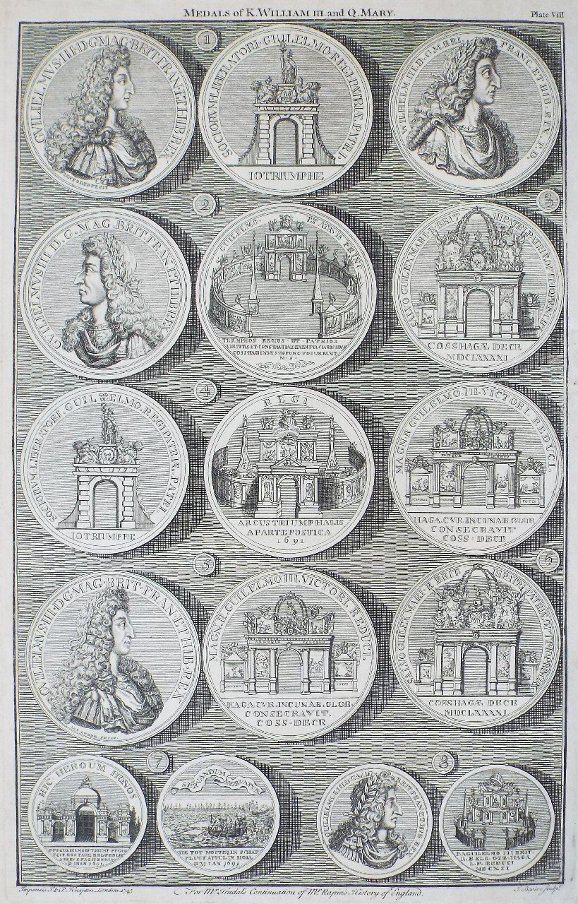 Print - Medals of K.William III. and Q.Mary. Plate VIII - Basire